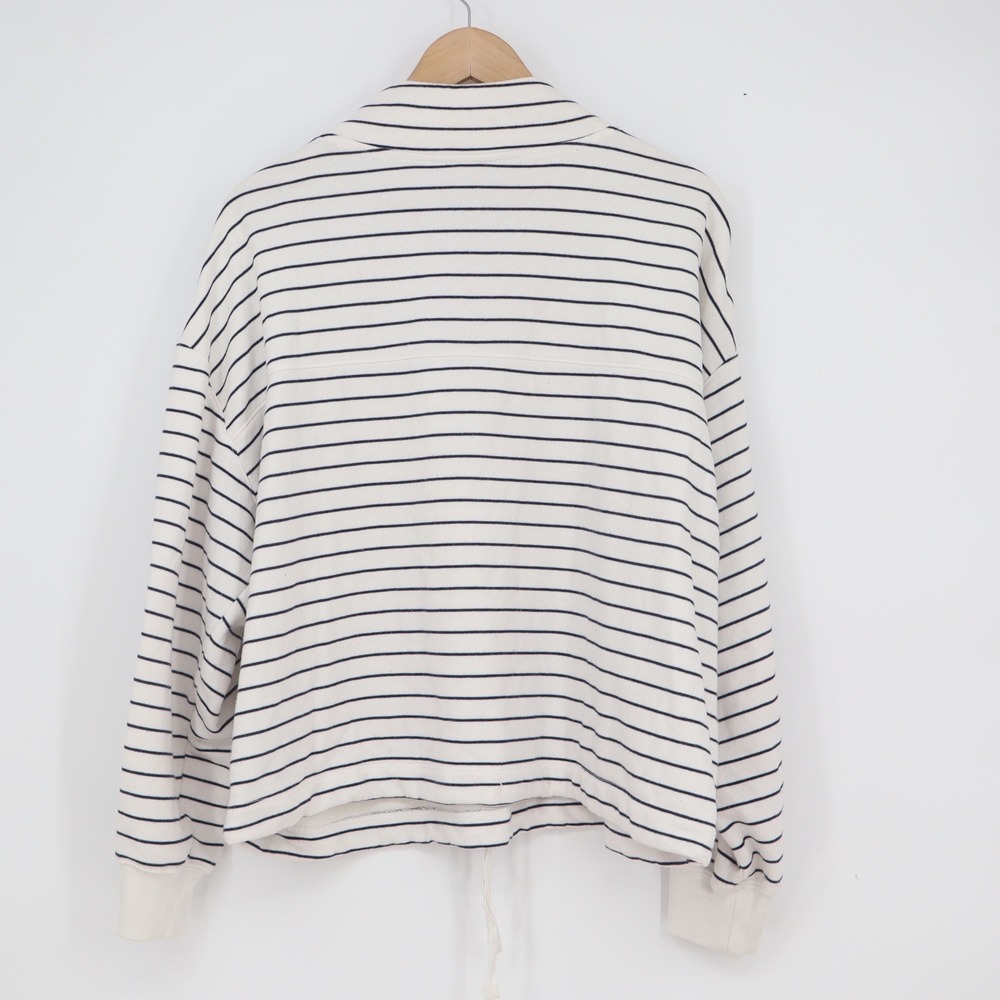 Old Navy Womens XL Striped Quarter Zip Pullover Sweatshirt White Navy Blue - Picture 4 of 5